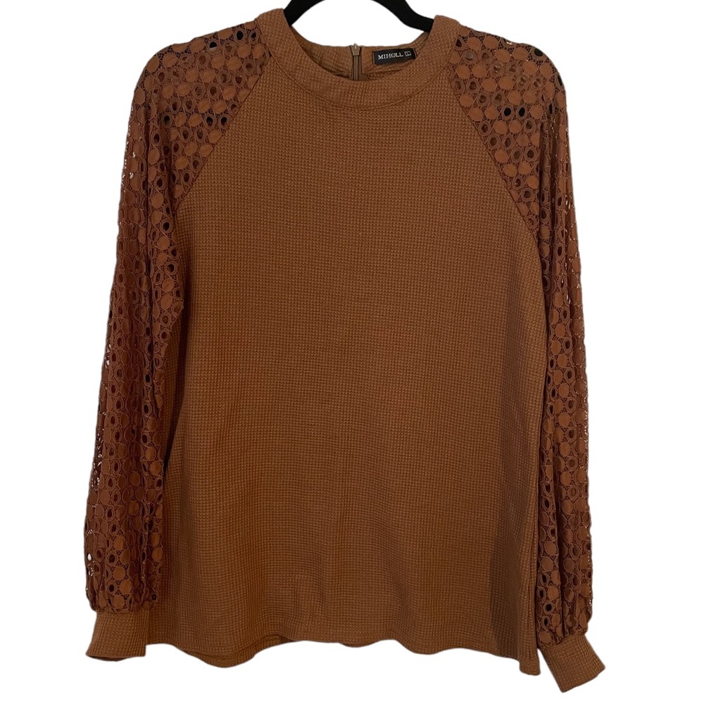 Miholl Camel Long Detailed Sleeve Henley Size Large